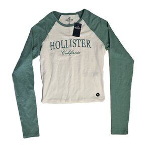 Hollister Green Raglan Long Sleeve Shirt Women’s Size XS – NWT White & Green Top